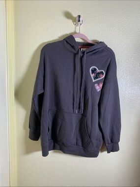 NWOT JS Women's Dark Gray Heart-Patch Hoodie Sweatshirt, Size M